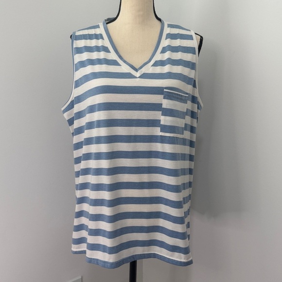 Berryou Tops - Berryou Blue and White Striped Sleeveless Top.  Sz 2X